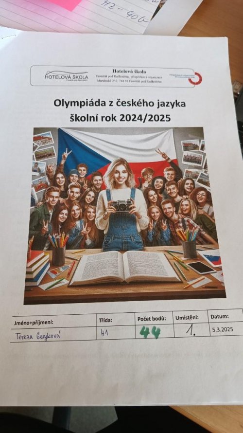 Olympiádu z českého jazyka ovládly žákyně oboru hotelnictví 3  
